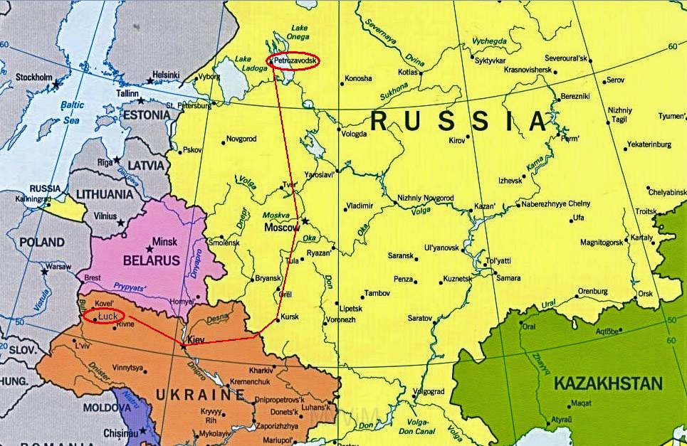 KKE 5934-3.jpg - Dok. Mapy topograficzne - części Wołynia wraz z lokalizacją miejscowości związanych z rodem Paszkowskich, Łuck (lata 30-te XX wieku), Owrucz (internetowa XXI wiek), Petrozawodsk (internetowa XXI wiek), lata 30-te XX wieku/XXI wiek.